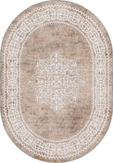 Alfombra clásica Ruby Passion Medallion beige con borde