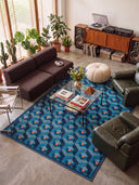 Alfombra geométrica azul Honeycomb