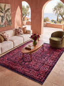 Alfombra clásica Ruby Passion Embroidery rosa empolvado con borde