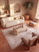 Alfombra clásica Ruby Passion Medallion beige con borde