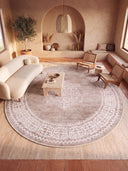 Alfombra clásica Ruby Passion Medallion beige con borde