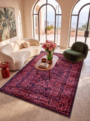 Alfombra clásica Ruby Passion Embroidery rosa empolvado con borde