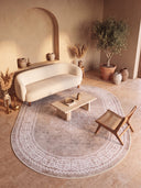 Alfombra clásica Ruby Passion Medallion beige con borde