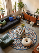 Alfombra Kilim Ikat azul marino
