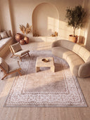 Alfombra clásica Ruby Passion Medallion beige con borde