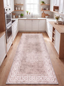 Alfombra clásica Ruby Passion Medallion beige con borde