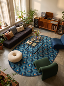 Alfombra geométrica azul Honeycomb