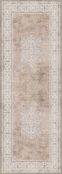 Alfombra clásica Ruby Passion Medallion beige con borde